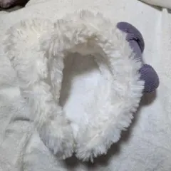 ホワイトファーカチューシャ リボン付き