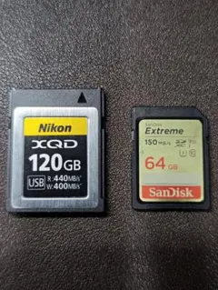Nikon 120GB xQDメモリーカードとSDカード64GB