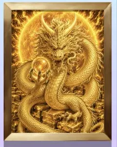 天の力と財運を象徴する「黄金の龍」☆ 赤富士と金龍 No.5 ☆ 開運