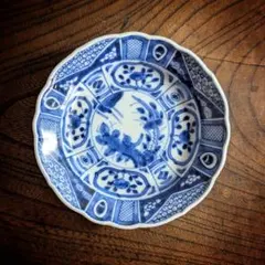江戸期 古伊万里 染付 芙蓉手 輪花 小皿 骨董　豆皿　ロ号