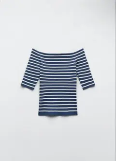 ZARA オフショルダー ボーダー リブニット トップスのサムネイル