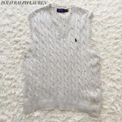 現行タグ QRコードタグ⭐︎ポロラルフローレン ケーブルニットベスト 刺繍ロゴ L