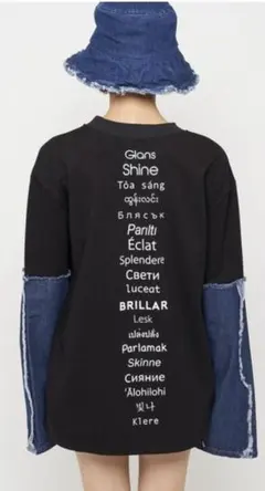 デニムスリーブ付きブラックTシャツ