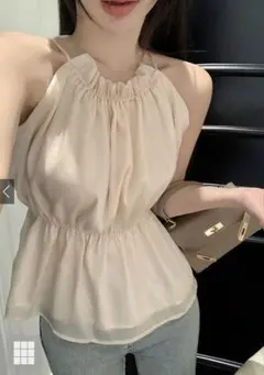 ホルターネックオーガンジーペプラムトップス アイボリー ac2397