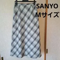 春夏秋用　山陽商会SANYOブルーグレーチェック ロングスカート日本製Mのサムネイル