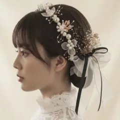パール　黒　ヘアアクセサリー　成人式　前撮り　髪飾り　ウエディング　結婚式