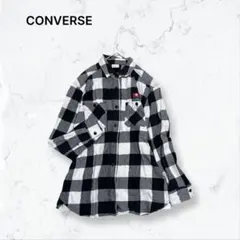 a4102 コンバース ネルシャツ 白 黒 M ブロックチェック ロゴ 長袖のサムネイル