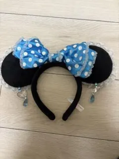 ミッキー耳カチューシャ 黒と水色の水玉模様 ディズニー