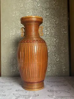 【美品】高級 竹編み 花瓶 漆塗り 飾り耳付き 竹胎漆器 石和温泉購入 工芸品 美品】高級 竹編み 花瓶 漆塗り 飾り耳付き 竹胎漆器 石和温泉購入