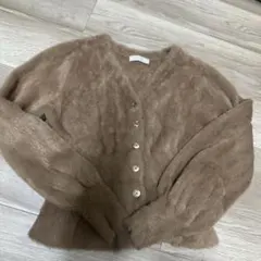 1回のみフリーズマート ショートシャギーペプラムニットカーディガン　ブラウン