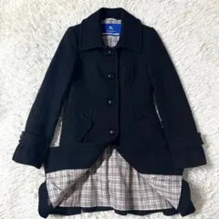 【美品】バーバリーブルーレーベル　アンゴラ混　フリル　ロングコート　ノバチェック