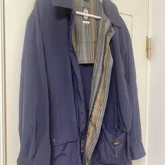 ネイビー チェック柄裏地 フード付きカジュアルジャケット　サイズL