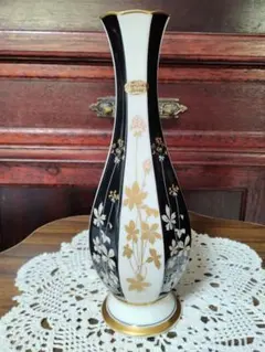 Noritake Ivory 花瓶 黒白金 花柄