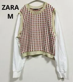 ザラ ZARA 幾何学柄 ニットベスト ドッキングトップス クロップド丈 脚長