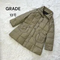 【グレイド】13号(L)　コート　ダウン　フェザー　チャイニーズラクーン　カーキ