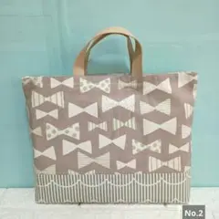 30☓40　くすみベージュ系リボン レッスンバッグ(絵本袋)　ハンドメイド