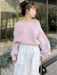 SNIDEL ワンショルダーロゴスウェット ピンク