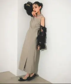 ANDRESD detached sleeve dress ベージュブラック　M ANDRESD detached sleeve dress ベージュブラック M detached