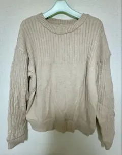 [未使用] ベージュ リブ編み 長袖セーター(冬)