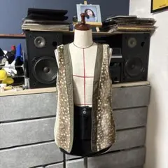 ikka ノースリーブベスト オリーブ・ベージュ 鹿 ファー