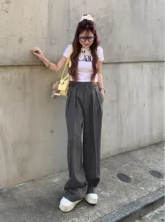 新品未使用タグ付きダブルタックワイドパンツ[pm370]