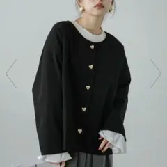 新品未使用 La-gemme ノーカラー 黒 ハートボタン フリー 2Way