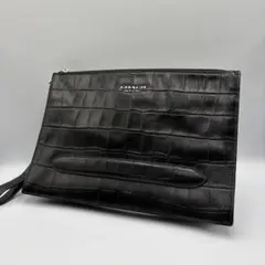 【極美品】COACH クラッチバック　ブラック レザー クロコ型押し