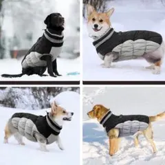 犬用ジャケット防寒コート 冬服 防水 暖かい 中型犬 ファスナー付き　ブラックL