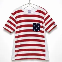 Champion リバースウィーブ Tシャツ ボーダー 星条旗ポケットT L 