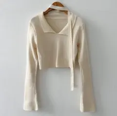 amood クロップドニット クリーム色