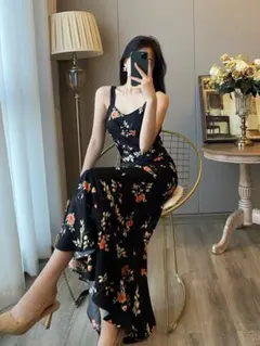 お値下げ♡黒の花柄ロングワンピ❁夏にぴったり❁デート・女子会・お出かけにおすすめ