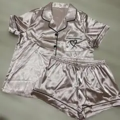 サテン パジャマ セットアップ ピンク系 L