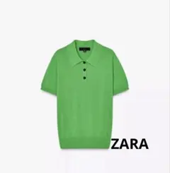 ZARA ニットポロシャツ 半袖 グリーン Sのサムネイル