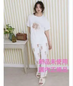 新品 ジェラートピケ トイプードルワンポイントTシャツ ロングパンツセット 白