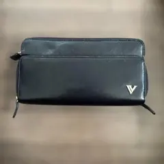 【良品】アイザック バレンチノ イタリア製 長財布 牛革 ブラック 多ポケット