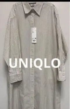 UNIQLO ユニクロ　シャツワンピース　ロングシャツ　ストライプ柄　Lサイズ