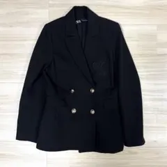 美品　ZARA ブラック ダブルブレスト エンブレム ジャケット
