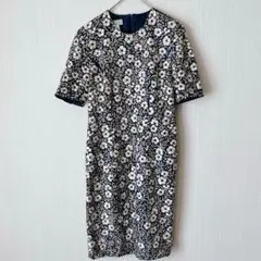 898 エレガンス 半袖ワンピース 総刺繍 シルク ネイビー 総柄 ゴージャス