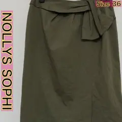 NOLLEY'S リボンベルト付タイトスカート 膝丈 スリット カーキ 日本製