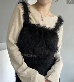 フェザーフリンジキャミ カプリシューレマージュ ビスチェ ブラック