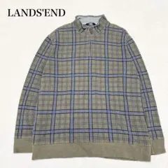 ランズエンド ハーフジッププルオーバー 綿100トリム牛革 チェック柄 大きめのサムネイル
