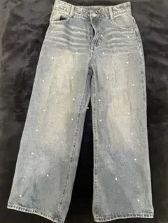 GRL パール装飾 ワイドレッグデニム 1