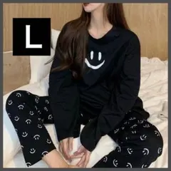 ニコちゃん Lサイズ ルームウェア パジャマ 上下セット セットアップ 黒