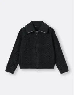 GU ケーブルニットブルゾン　ブラックS