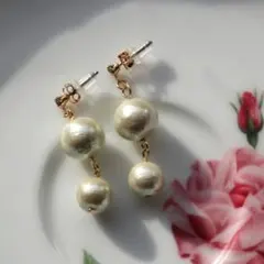 コットンパール ピアス 2連 チタンポスト 【2】