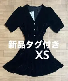 新品未使用　ZARA ザラ　ベロア　ワンピース　Aライン　ウエストゴム　XS