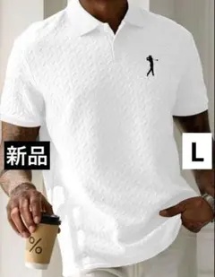 【新品/Lサイズ】メンズ ゴルフウェア 半袖 ポロシャツ シンプル ホワイト