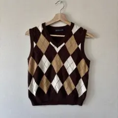 Brandy Melville アーガイル ニット ベスト ブラウン