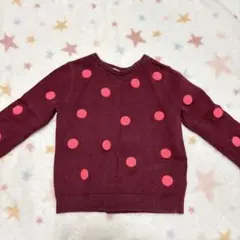 H&M バーガンディ ドット柄ニット 2-4y