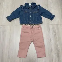 H&M 70cm75cm 肩フリルデニムジャケット　ストレッチデニムパンツ